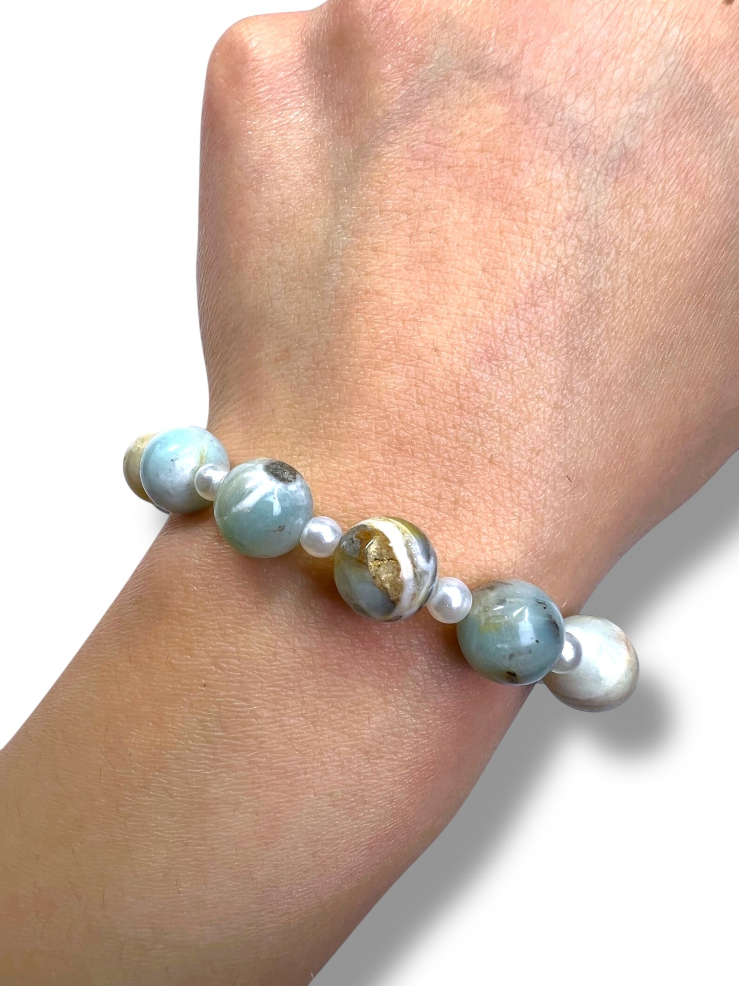 Caribbean Calcite with Glass Pearl Spacers - Handmade Jewelry