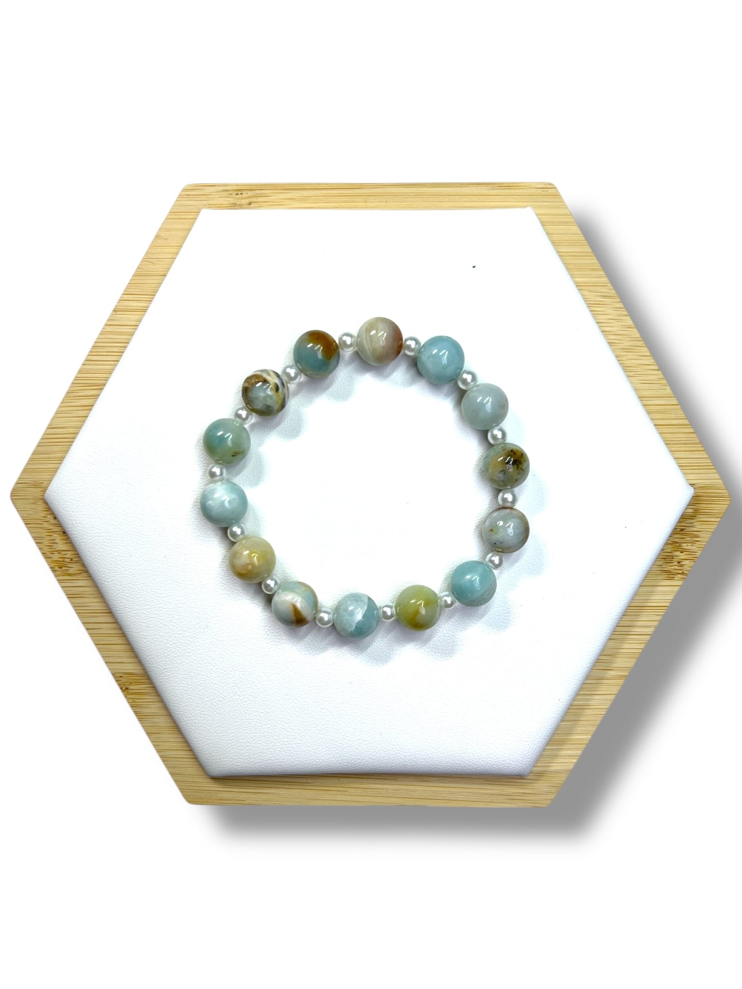 Caribbean Calcite with Glass Pearl Spacers - Handmade Jewelry