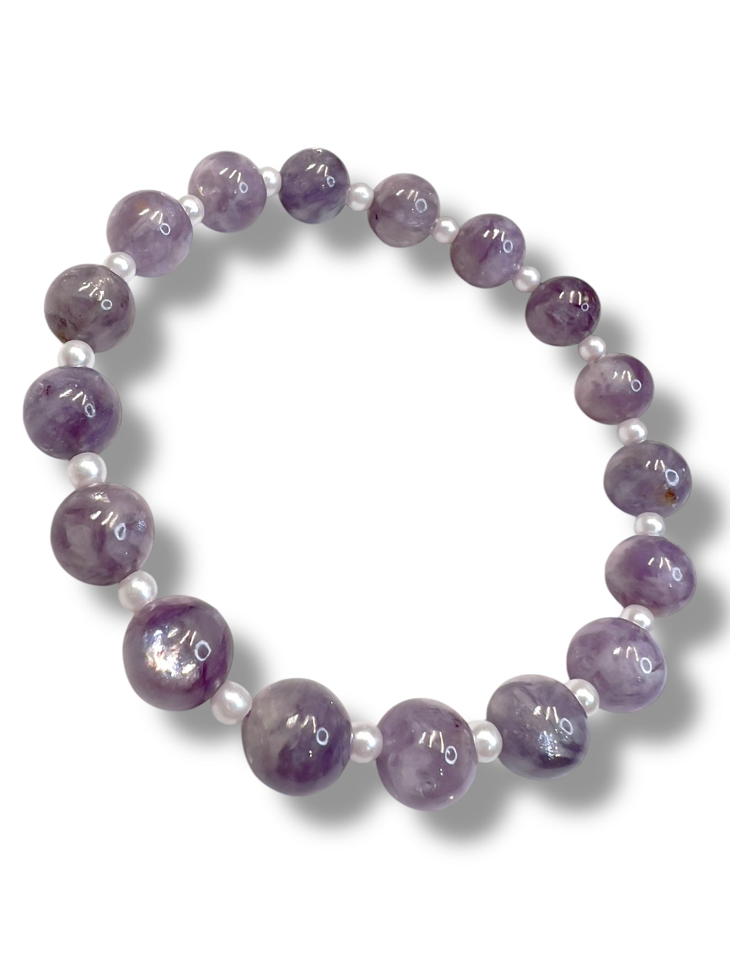Lavender Lepidolite with Glass Pearl Spacers - Handmade Jewelry