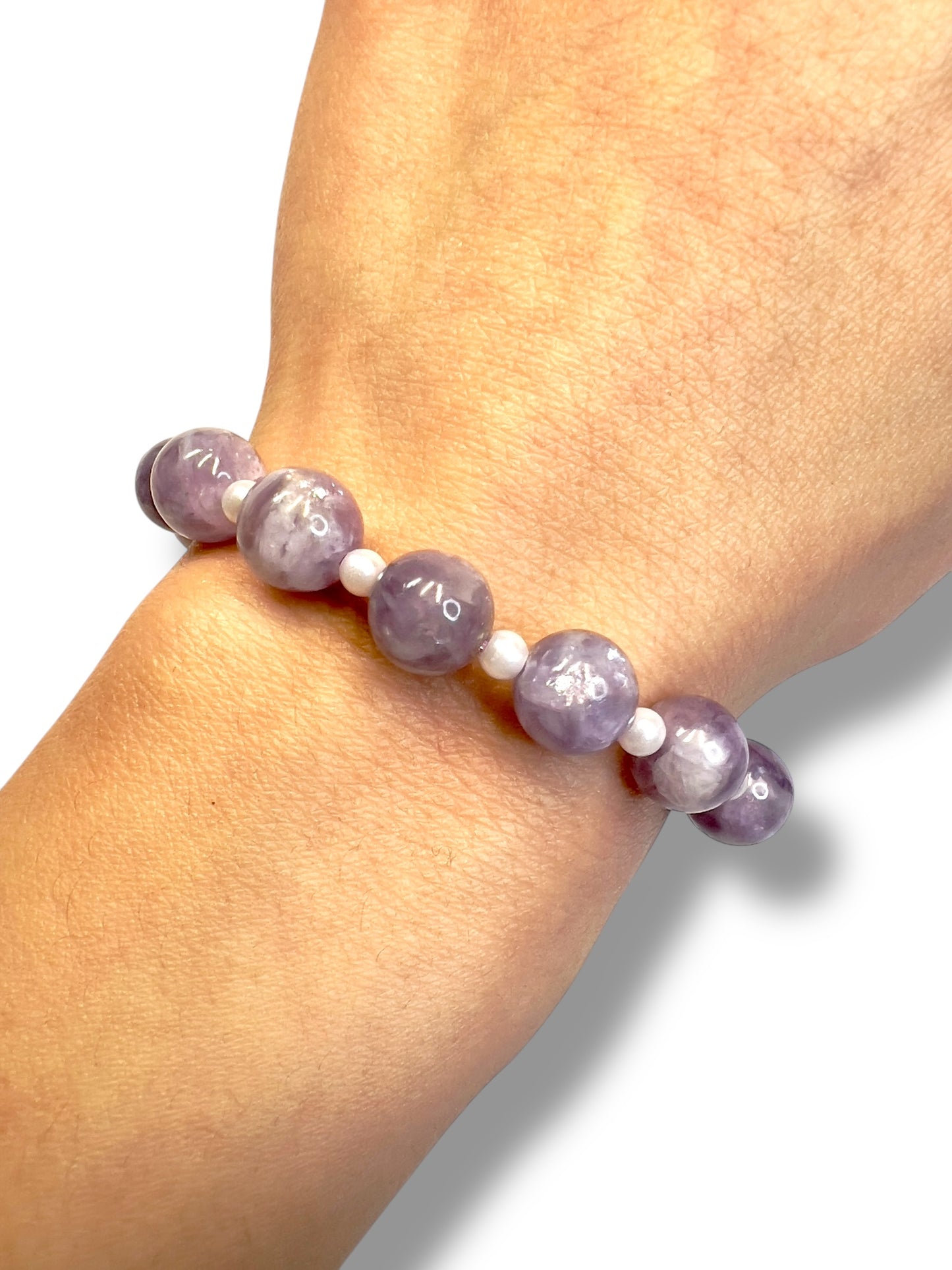 Lavender Lepidolite with Glass Pearl Spacers - Handmade Jewelry