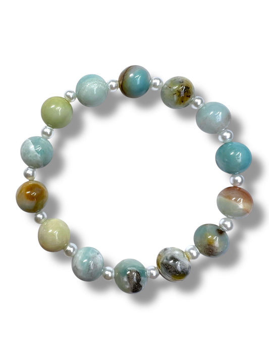 Caribbean Calcite with Glass Pearl Spacers - Handmade Jewelry