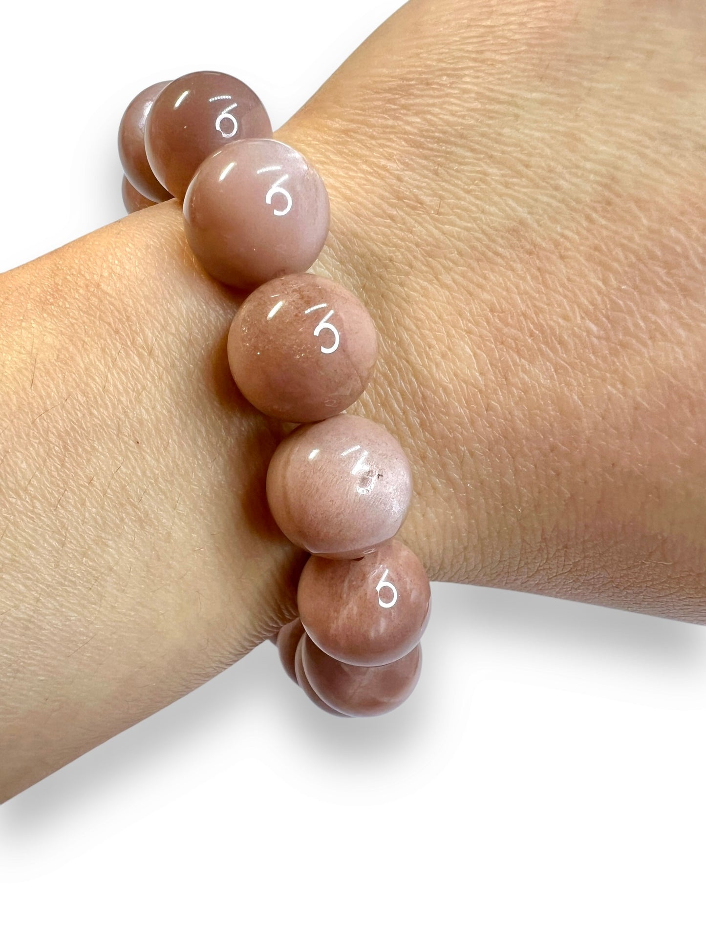 Flashy Peach Moonstone Bracelet with Mauve Undertones
