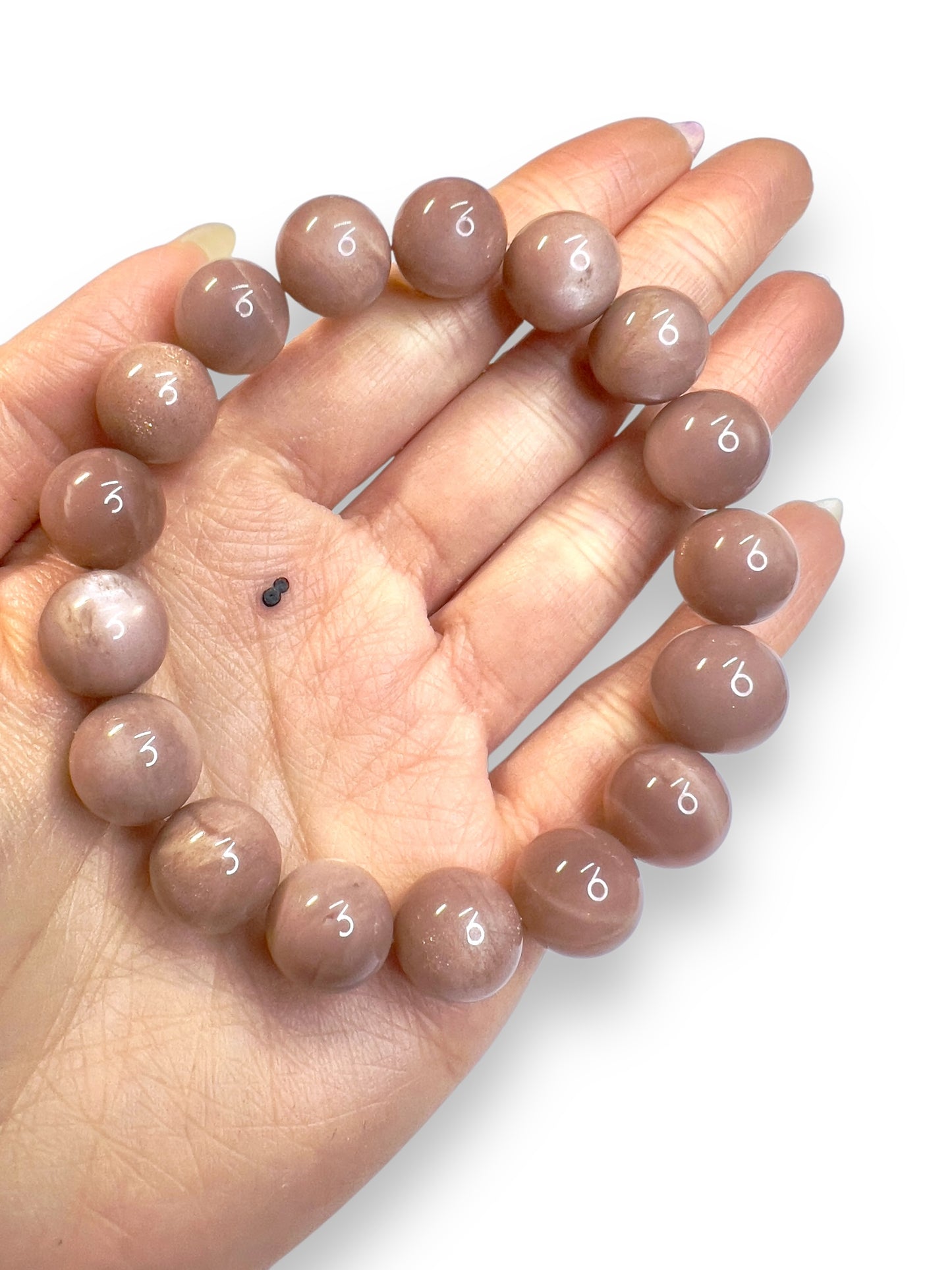 Flashy Peach Moonstone Bracelet with Mauve Undertones