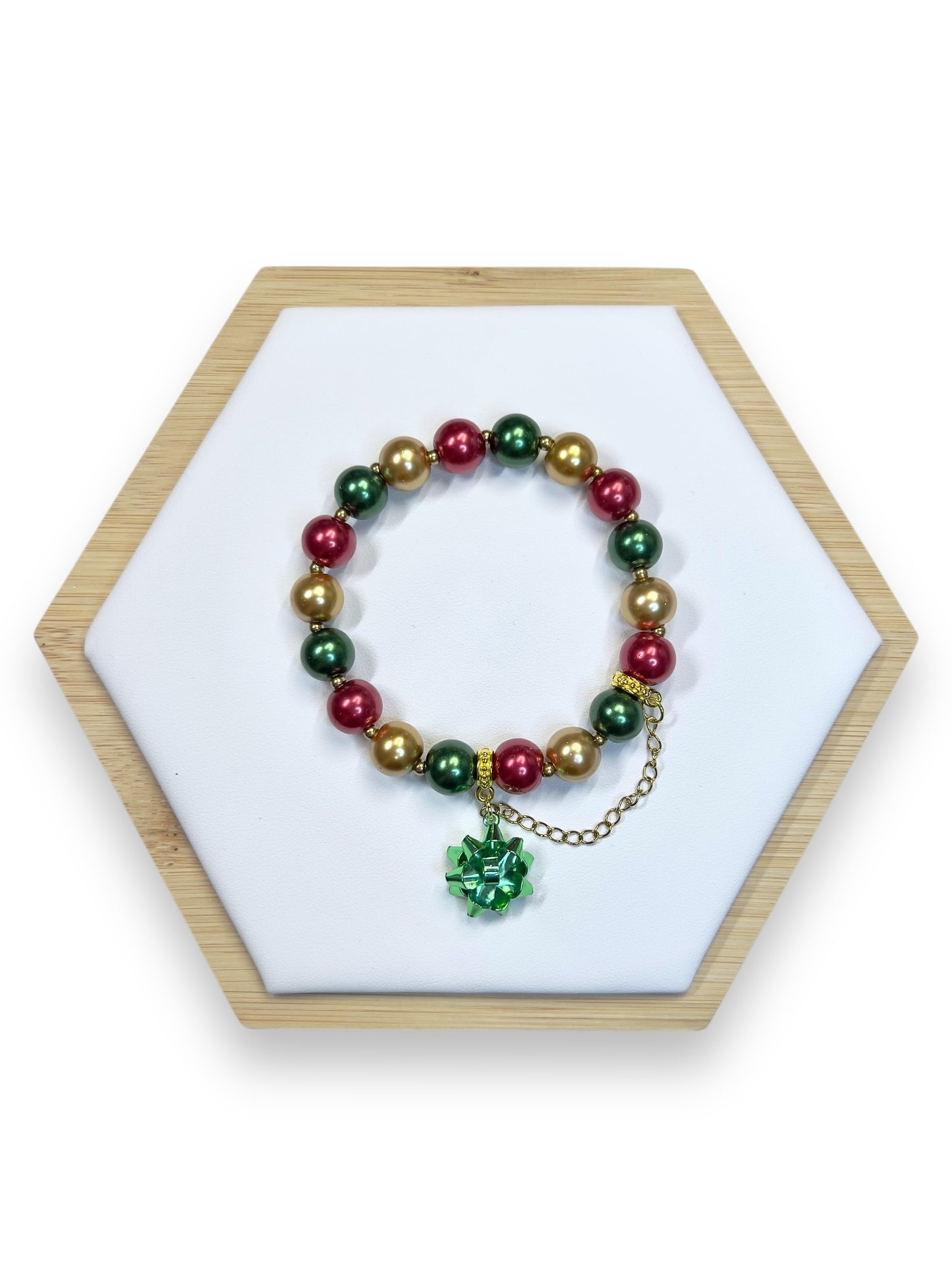 Christmas Ornament Bracelet With Green Bow Charm