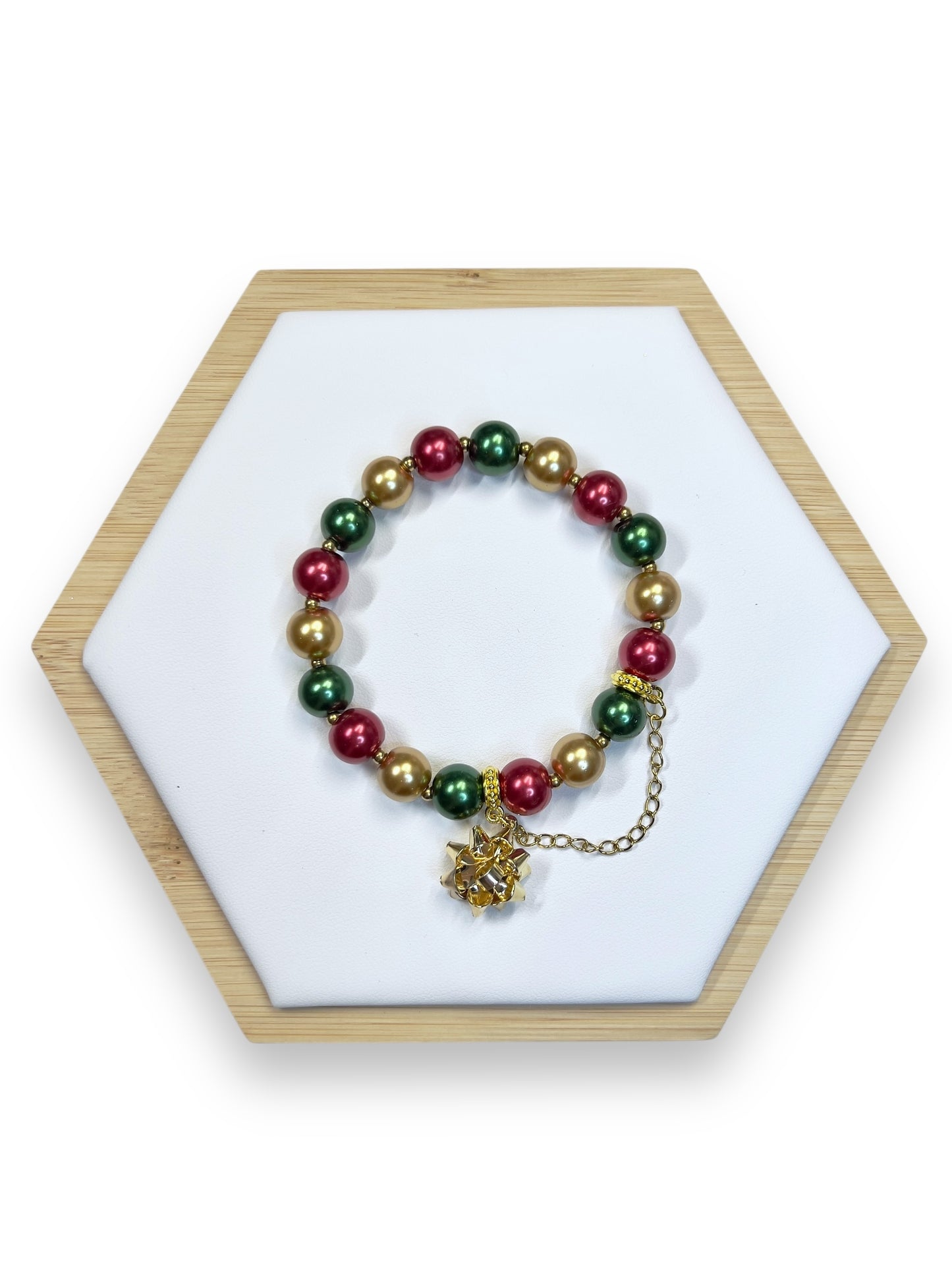 Christmas Ornament Bracelet With Gold Bow Charm