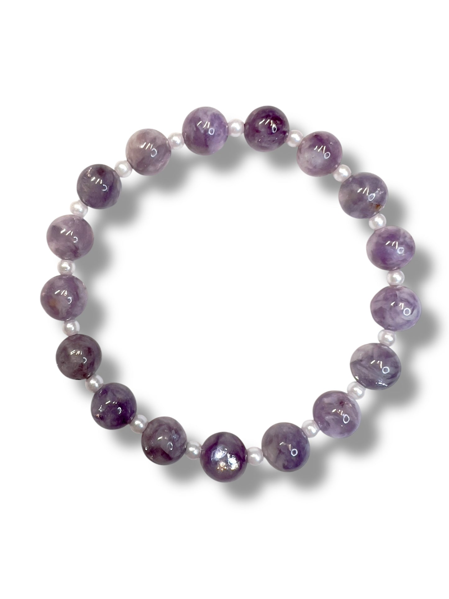 Lavender Lepidolite with Glass Pearl Spacers - Handmade Jewelry
