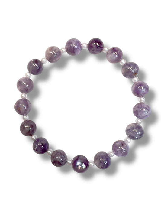 Lavender Lepidolite with Glass Pearl Spacers - Handmade Jewelry