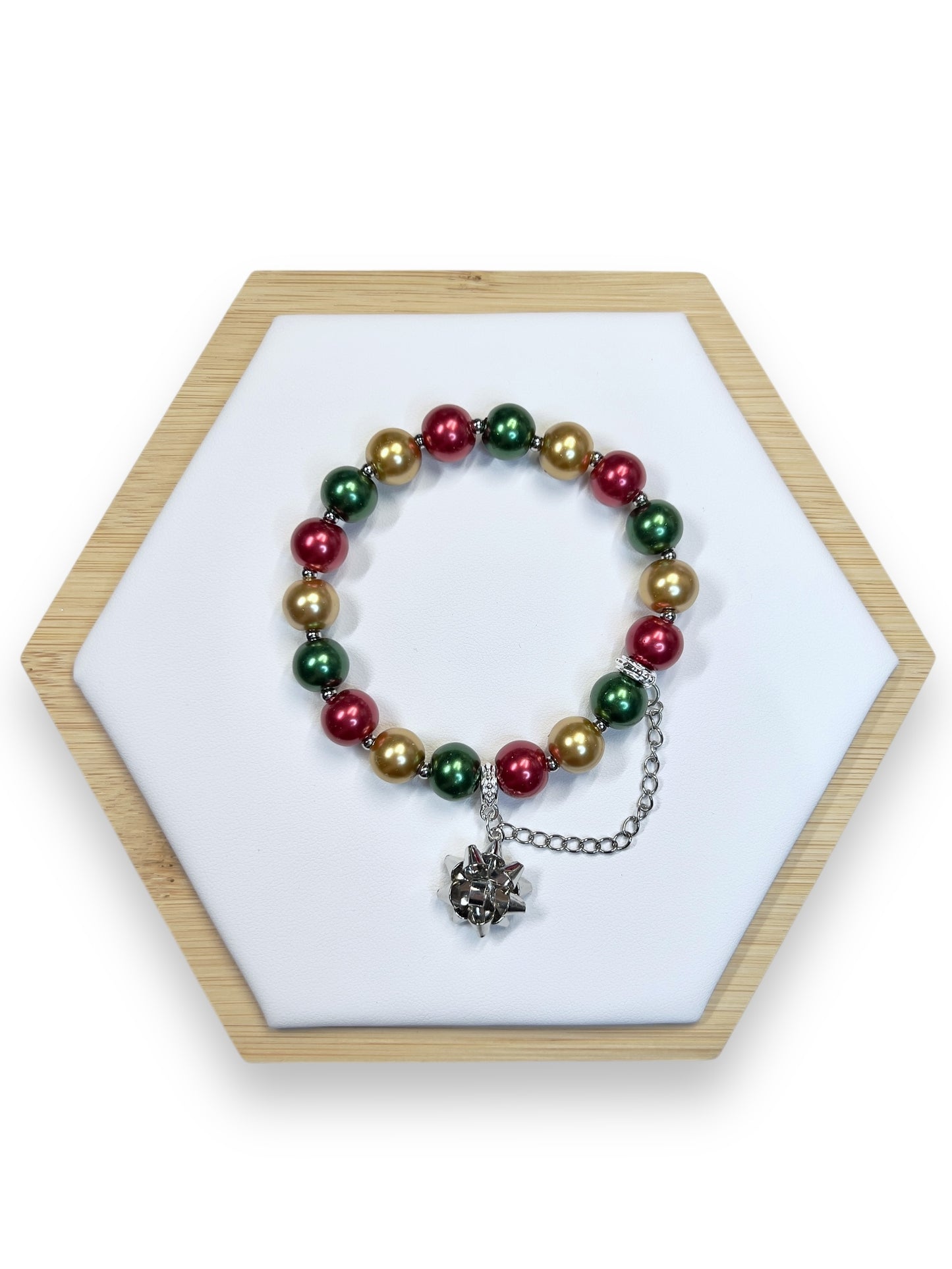 Christmas Ornament Bracelet With Sliver Bow Charm