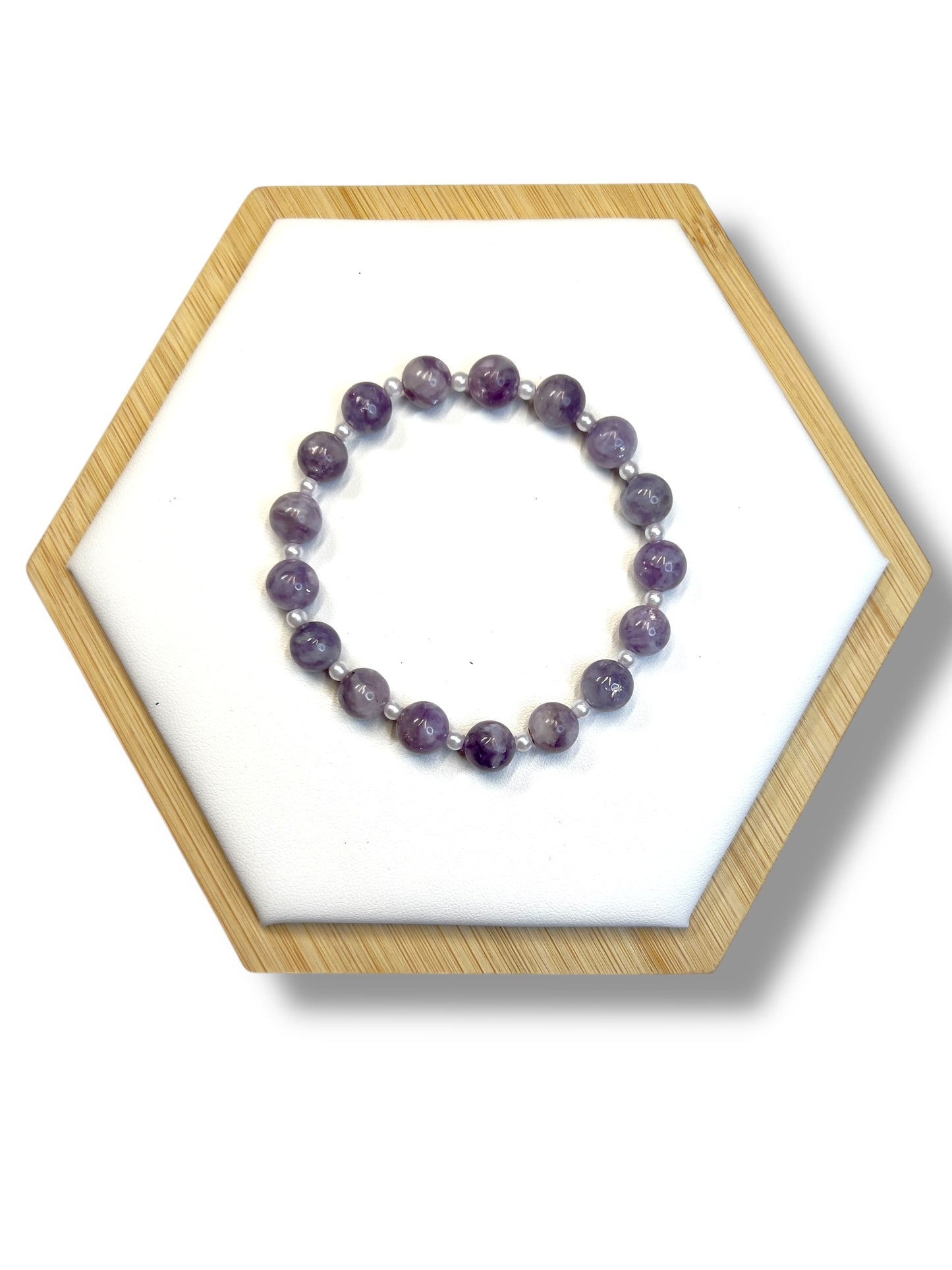 Lavender Lepidolite with Glass Pearl Spacers - Handmade Jewelry