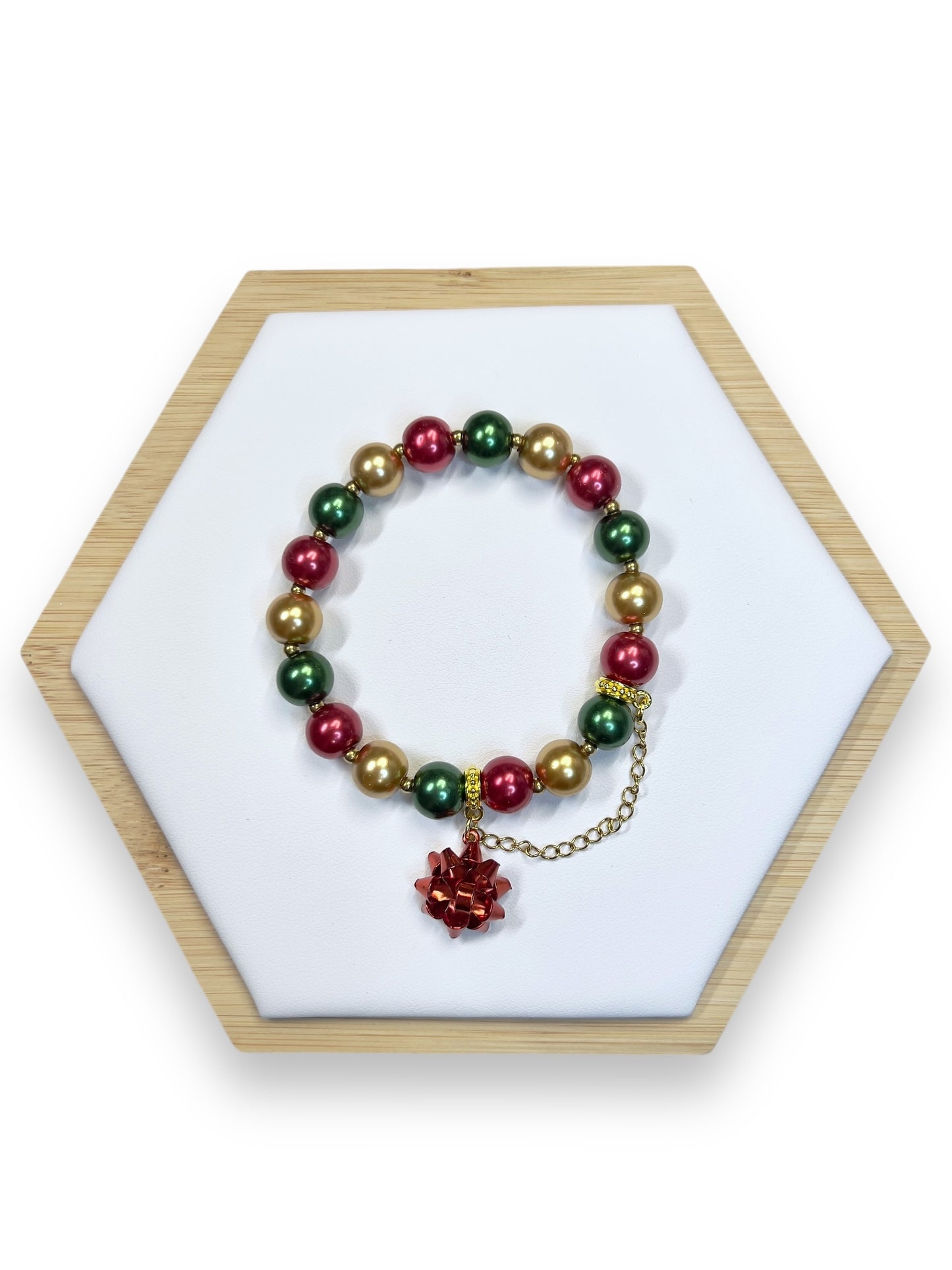 Christmas Ornament Bracelet With Red Bow Charm