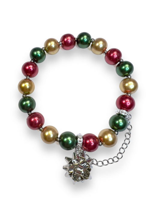 Christmas Ornament Bracelet With Sliver Bow Charm