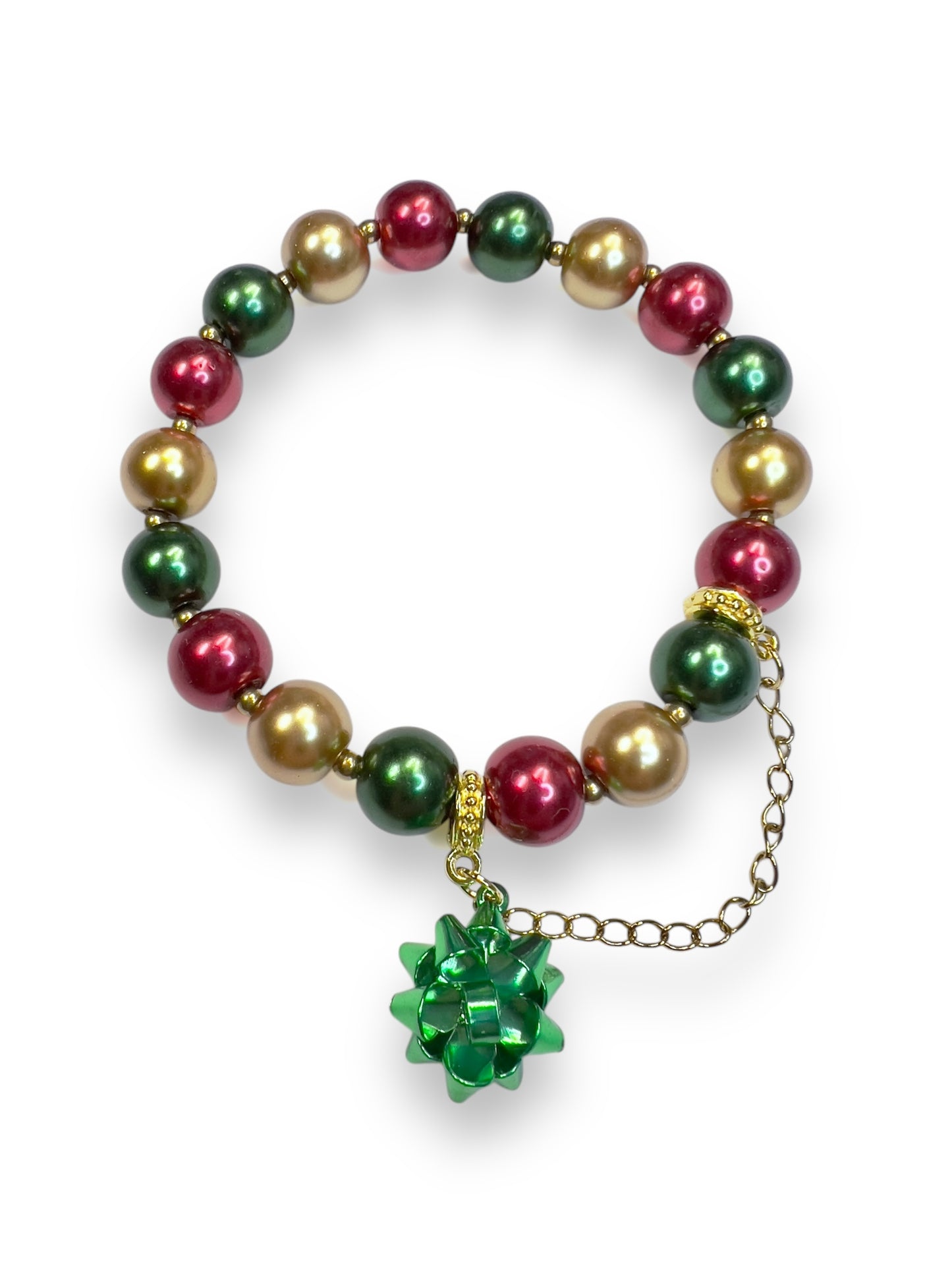 Christmas Ornament Bracelet With Green Bow Charm