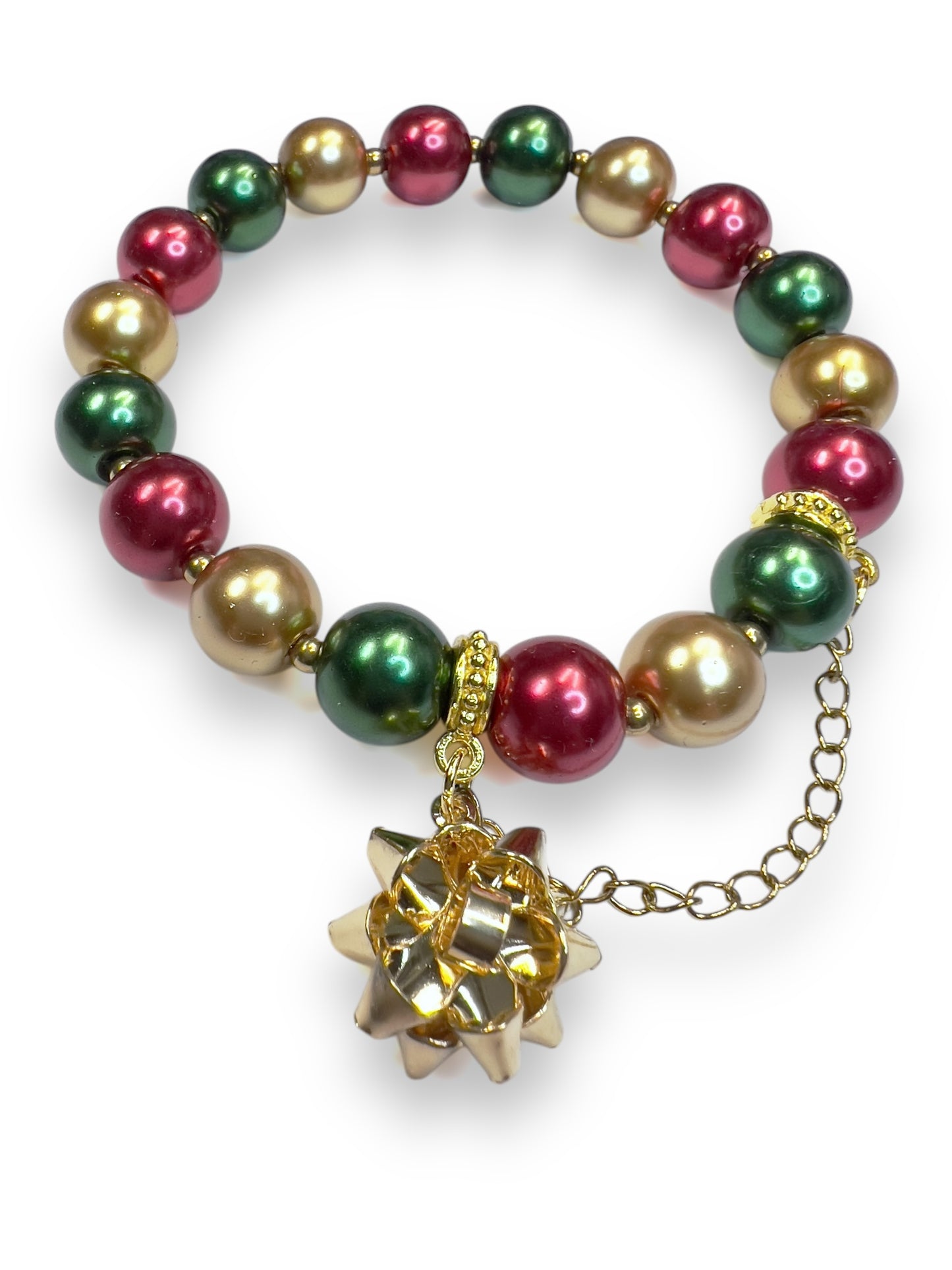 Christmas Ornament Bracelet With Gold Bow Charm