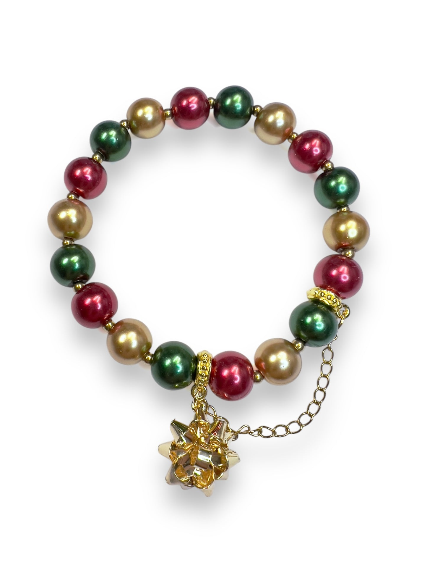 Christmas Ornament Bracelet With Gold Bow Charm