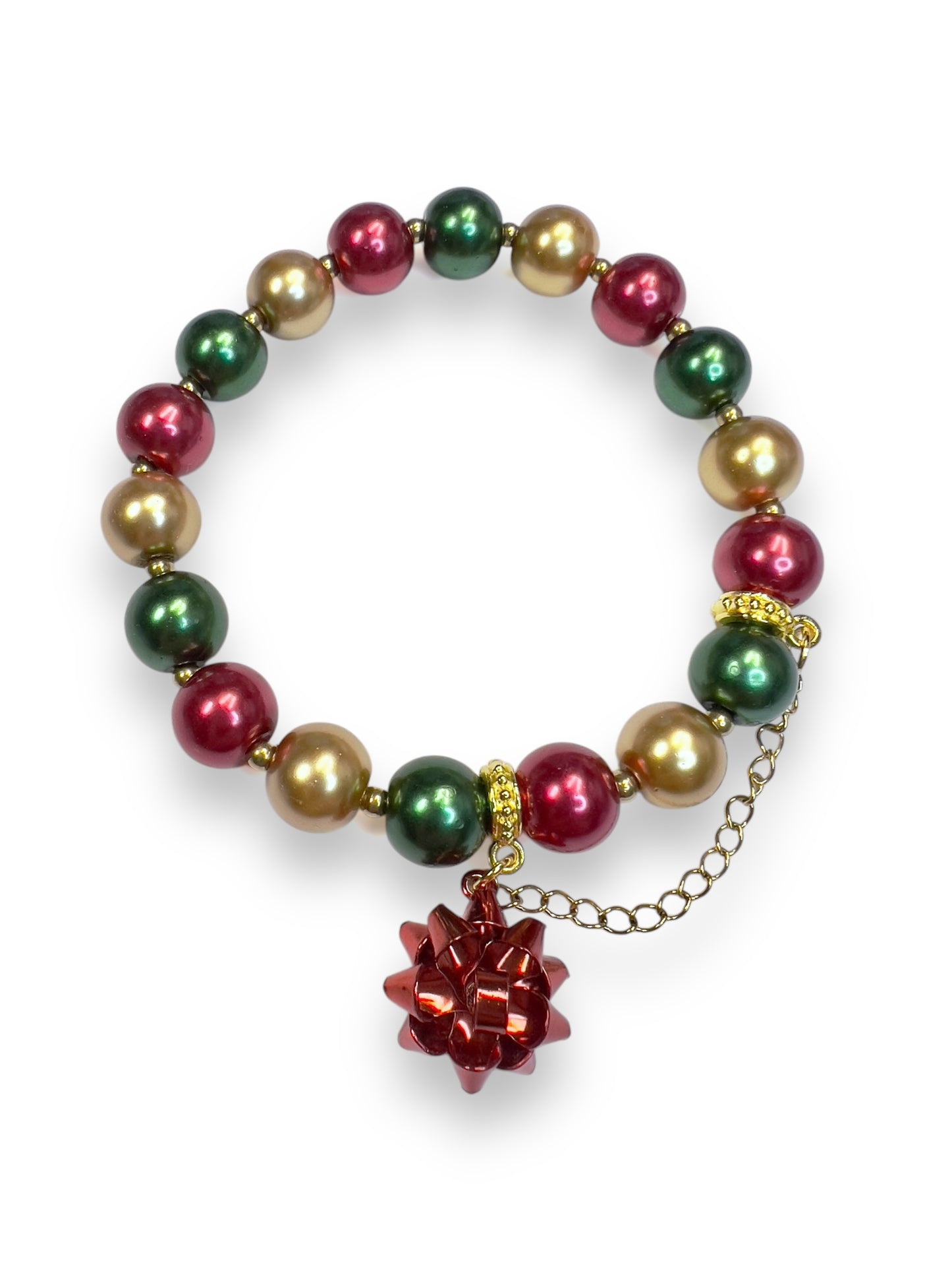 Christmas Ornament Bracelet With Red Bow Charm