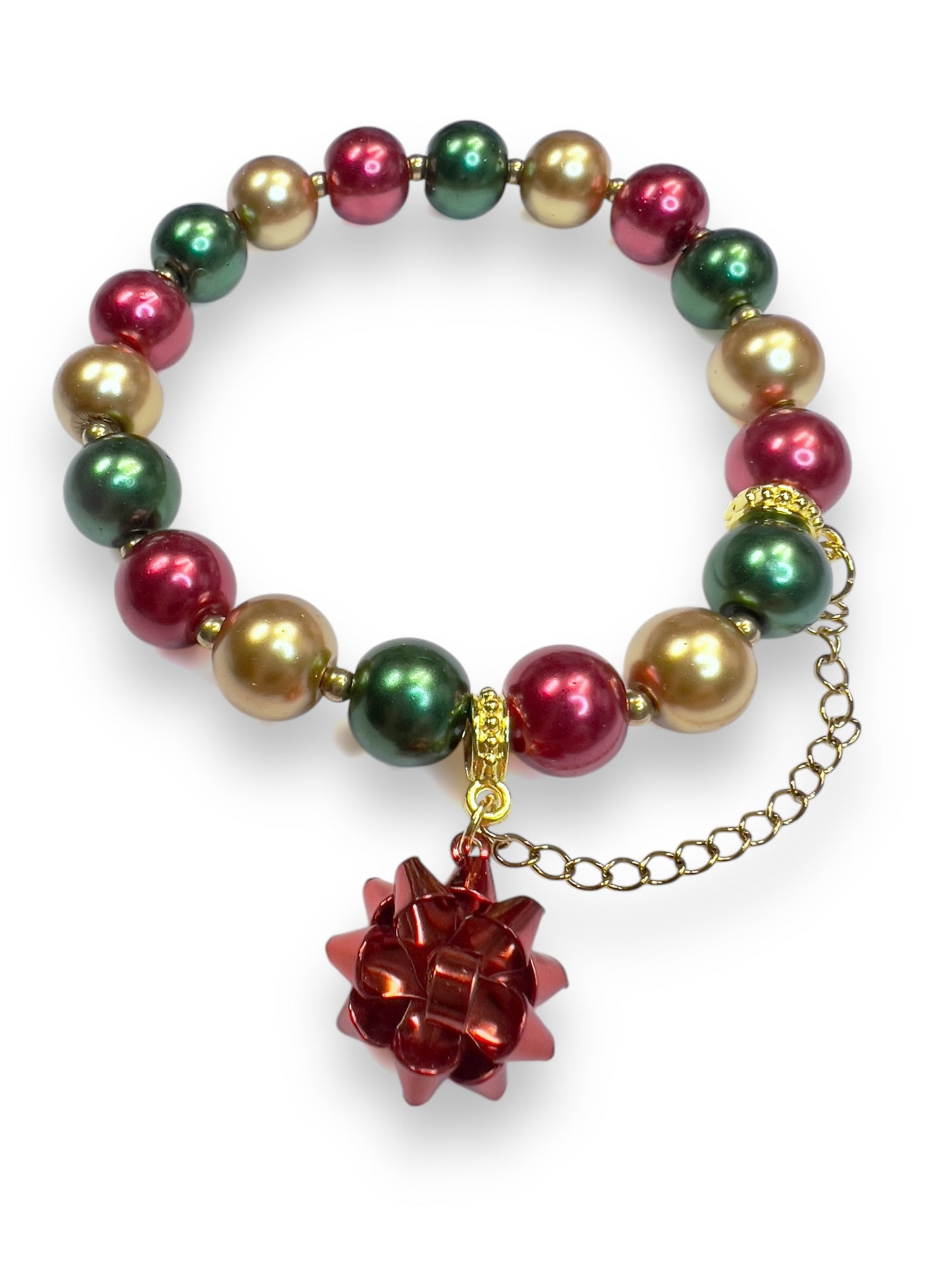 Christmas Ornament Bracelet With Red Bow Charm