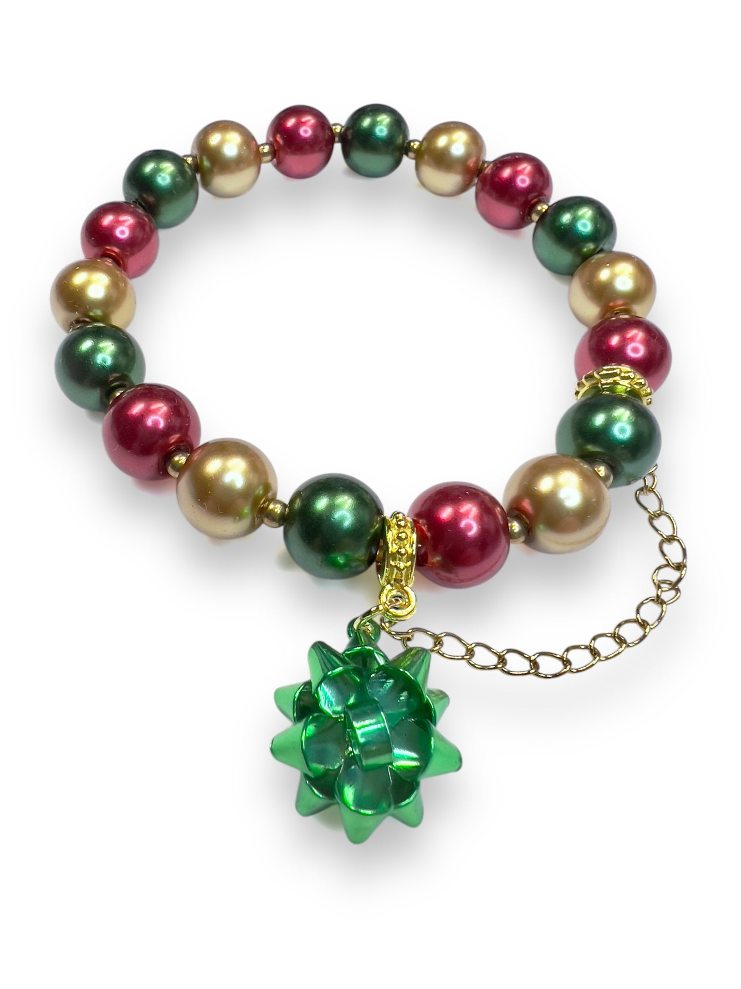 Christmas Ornament Bracelet With Green Bow Charm