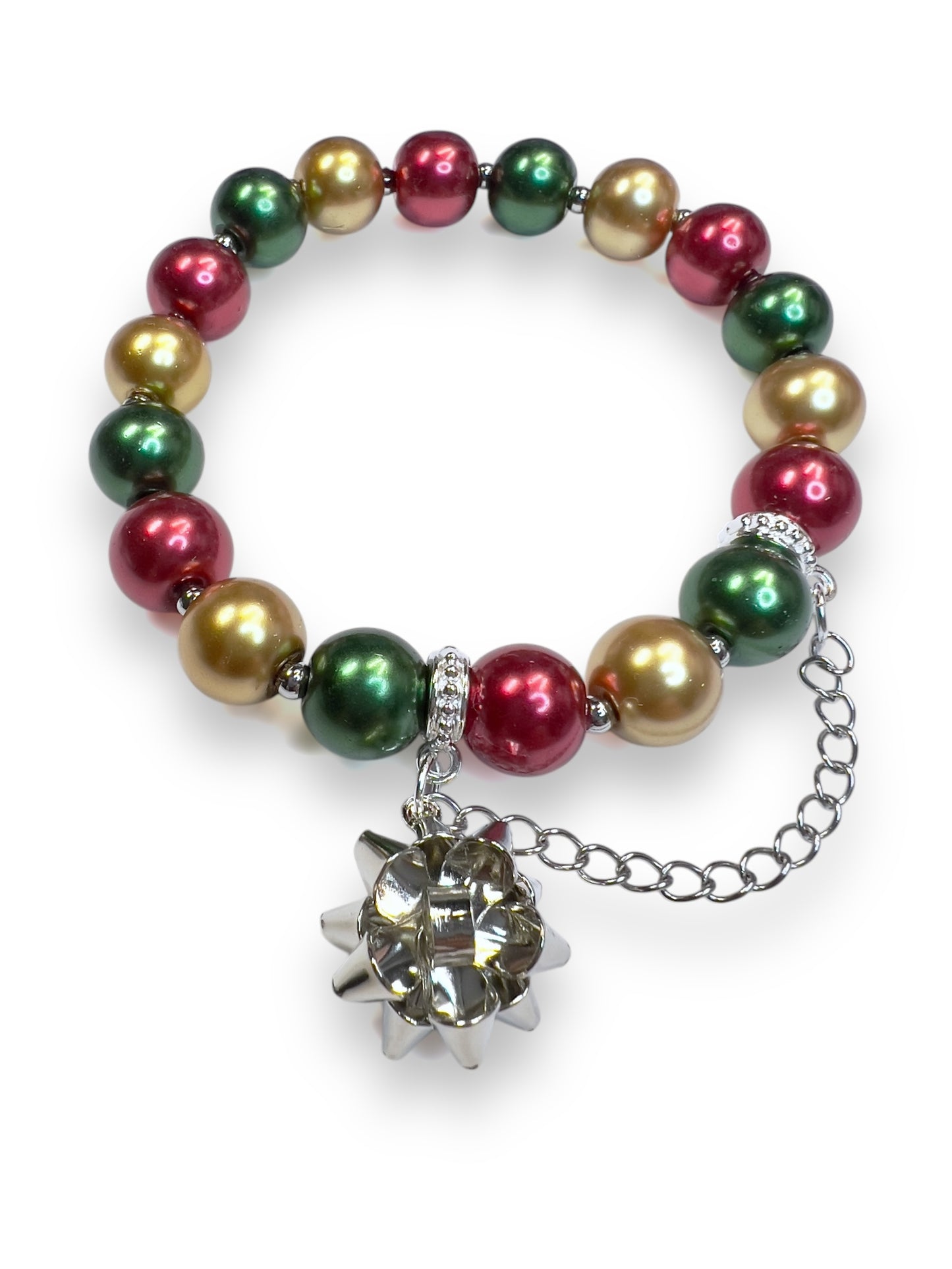 Christmas Ornament Bracelet With Sliver Bow Charm